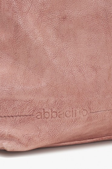 Pale pink washed leather hobo bag with embossing