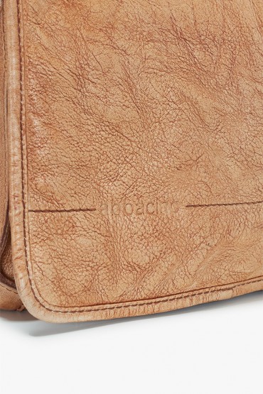 Cognac die-cut washed leather shoulder bag
