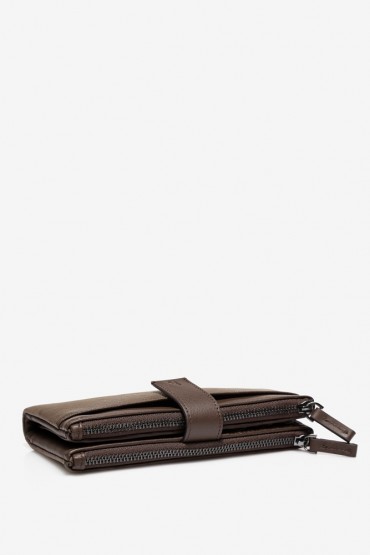 Large women's cognac leather wallet