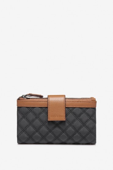 Medium women's grey nylon and leather wallet