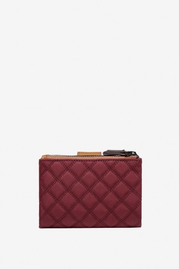 Small women's burgundy nylon and leather wallet