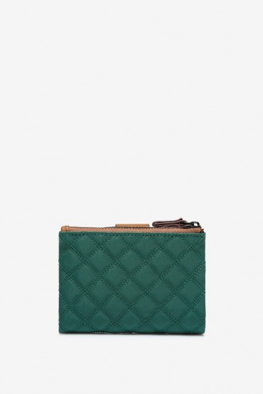 Small women's green nylon and leather wallet