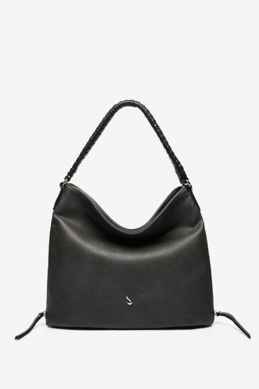 Black & grey hobo bag with intricate strap