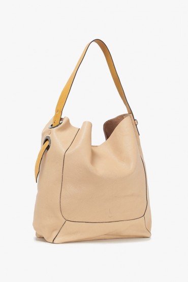 Beige leather hobo bag with removable pouch