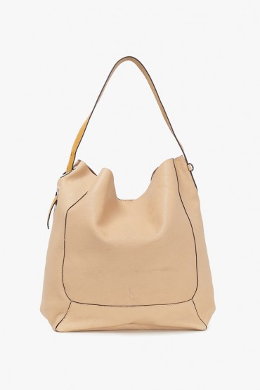 Beige leather hobo bag with removable pouch