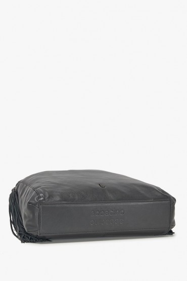 Black leather hobo bag with tassels