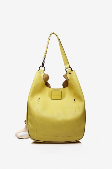 Yellow leather shoulder hobo bag