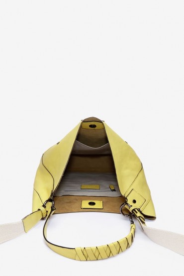 Yellow leather shoulder hobo bag