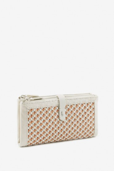 Women's braided beige leather wallet