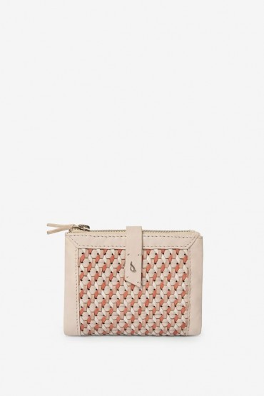 Women's braided beige leather wallet