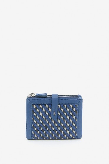Women's braided blue leather wallet