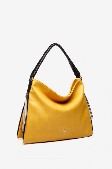 Yellow hobo bag with intricate strap