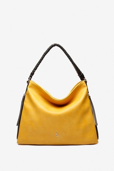 Yellow hobo bag with intricate strap