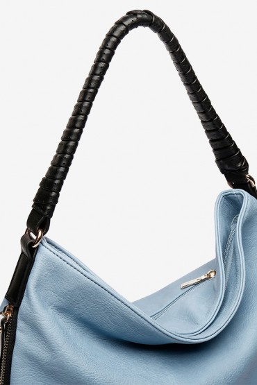 Blue hobo bag with intricate strap