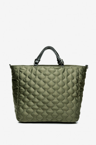 Ahimsa green laptop padded nylon and leather shopping bag
