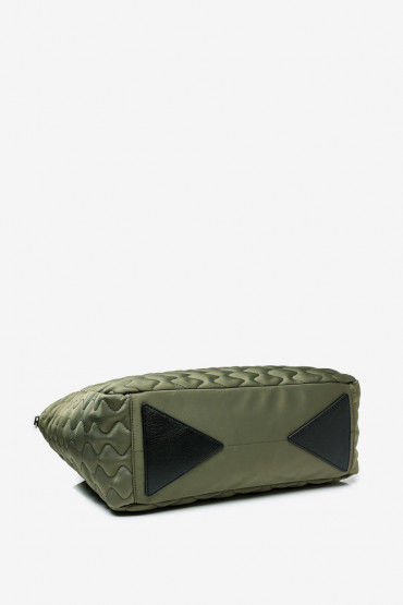 Ahimsa green laptop padded nylon and leather shopping bag