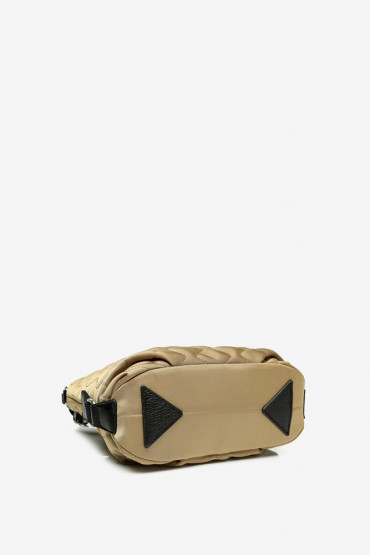 Ahimsa gold padded nylon and leather crossbody bag
