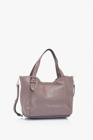 Indra taupe leather double handle shopper bag