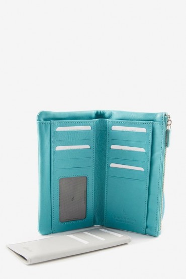 Large women's turquoise leather wallet