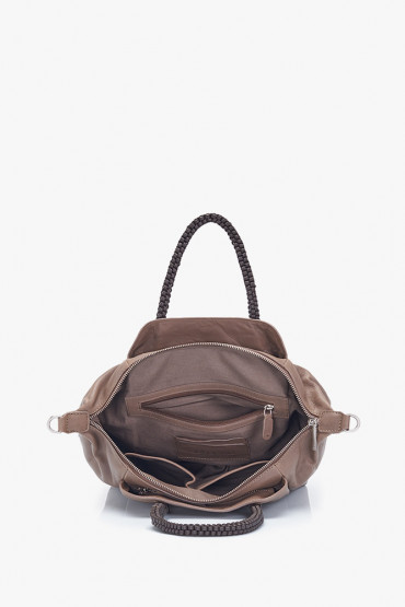 Deha taupe leather bowling bag