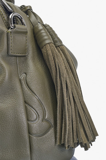 Bhogi green leather hobo bag