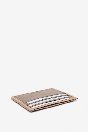 Women's taupe leather card holder