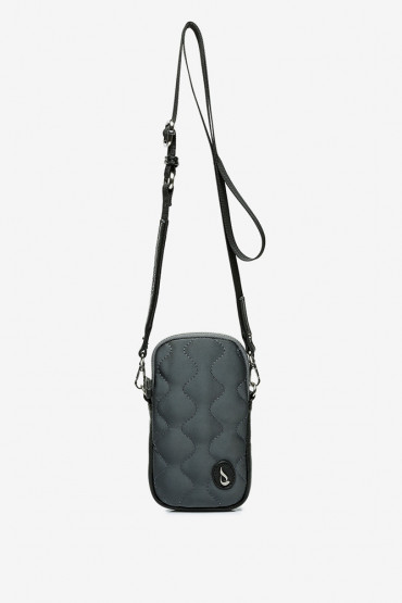 Ahimsa grey padded nylon and leather mini phone bag