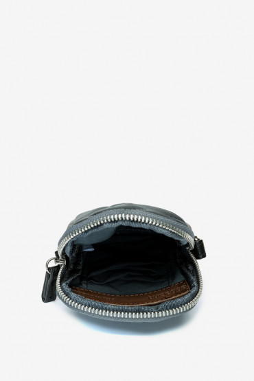 Mini bolso para móvil Ahimsa de nylon acolchado y piel gris