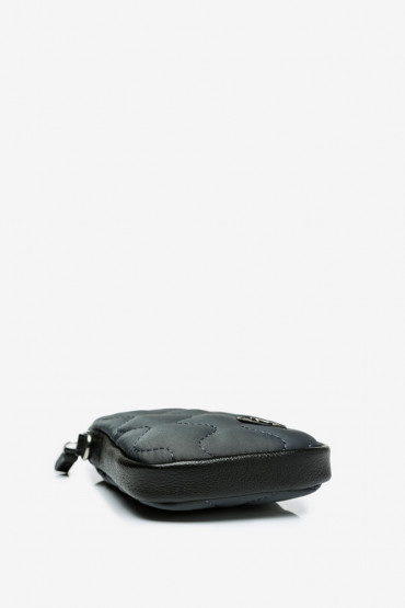 Ahimsa grey padded nylon and leather mini phone bag