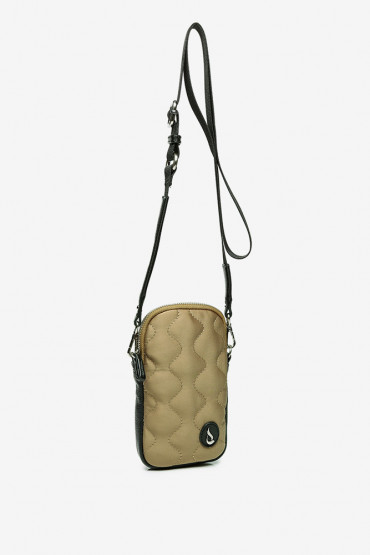 Ahimsa gold padded nylon and leather mini phone bag