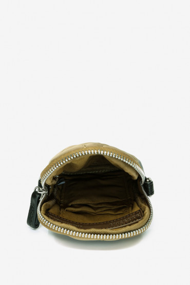 Ahimsa gold padded nylon and leather mini phone bag