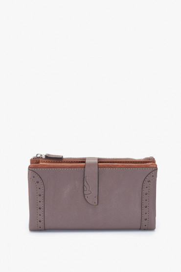 Indra women's taupe leather large wallet