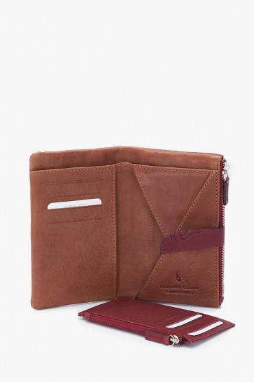 Indra women's burgundy leather medium wallet