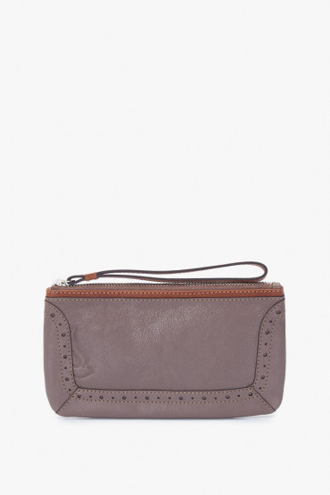Indra women's taupe leather cosmetic bag