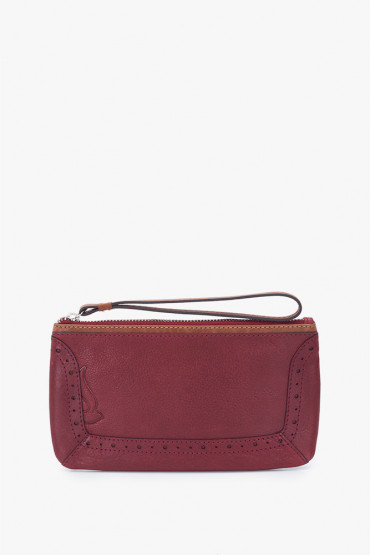 Indra women's burgundy leather cosmetic bag