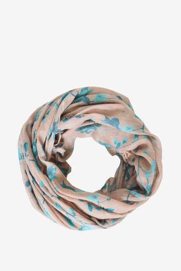 Women's taupe floral print woollen scarf