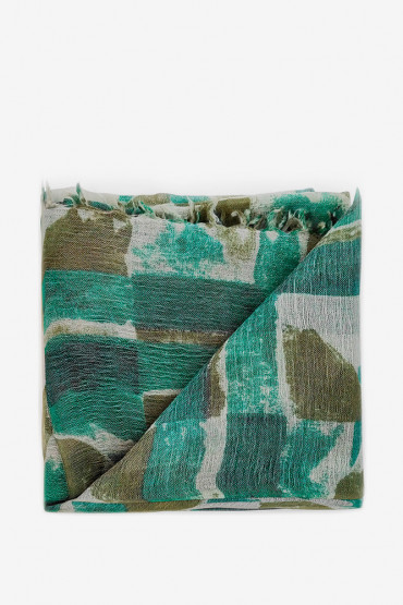 Women's green geometric print woollen scarf