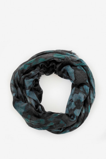 Women's grey floral print woollen scarf