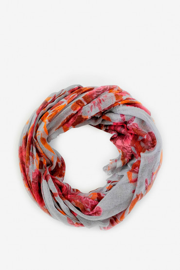 Women's terracota floral print woollen scarf