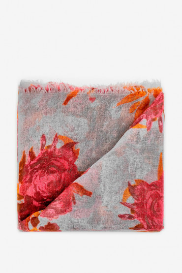 Women's terracota floral print woollen scarf