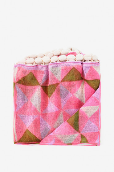 Pañuelo de lana estampado geométrico en rosa