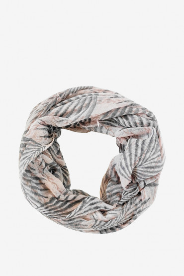 Women's taupe leaves print woollen scarf