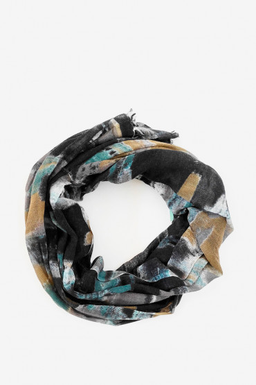 Pañuelo de lana estampado abstracto en negro