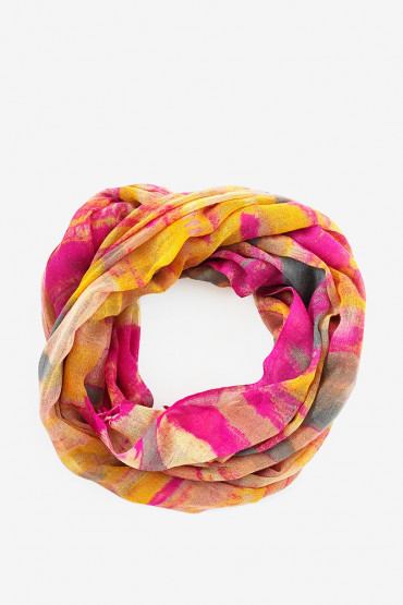 Women's fuchsia abstract print woollen scarf