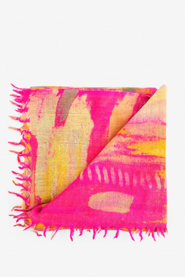 Pañuelo de lana estampado abstracto en fucsia