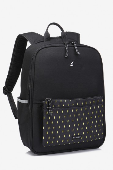 Pack mochila escolar negra + estuche rayos