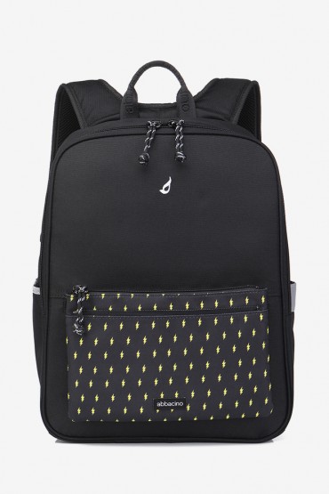 Pack mochila escolar negra + estuche rayos