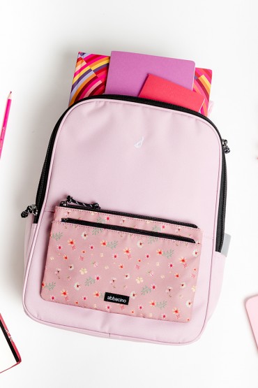 Pack mochila escolar rosa + estuche floral
