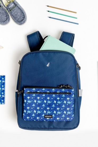 Pack mochila escolar azul + estuche marino