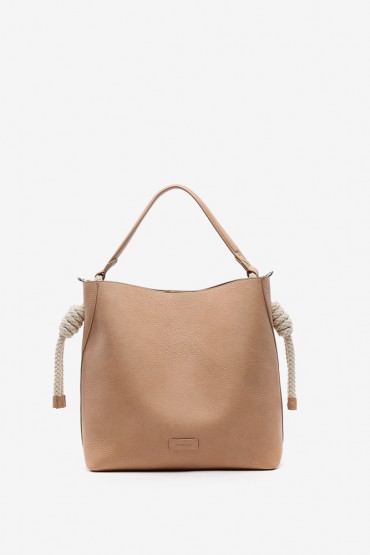 Women's camel hobo bag with knotted handle